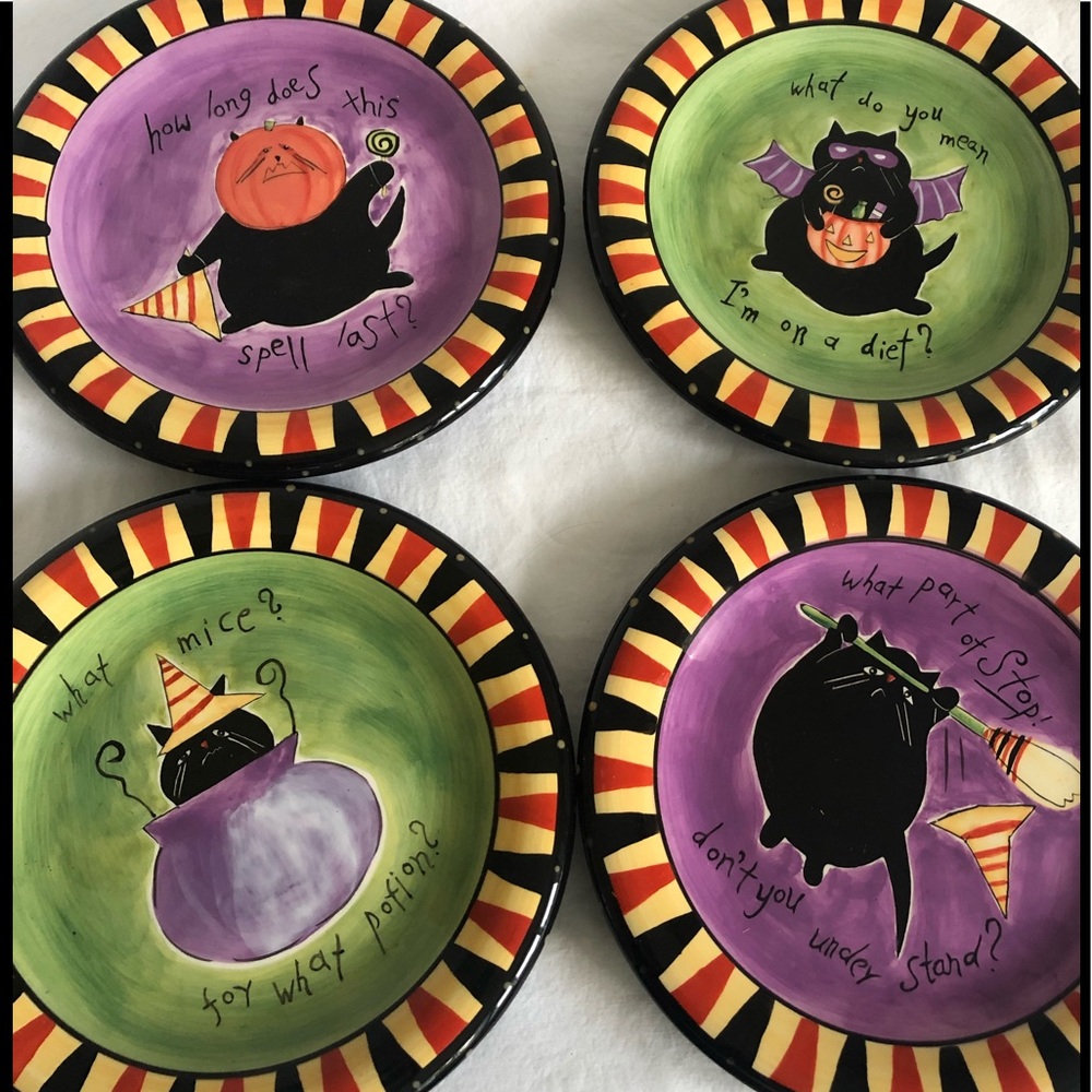 Hausenware BlackCat Halloween Plates Set of Four